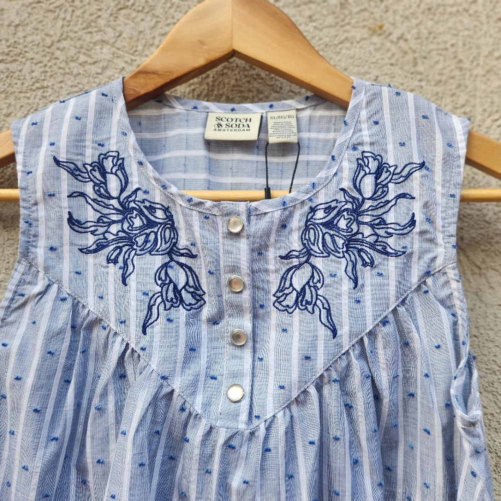 SCOTCH & SODA Girls Top Shirt Extra Large Blue Embroidery Cotton Kids NEW - Picture 4 of 11